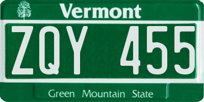 VT license plate ZQY455