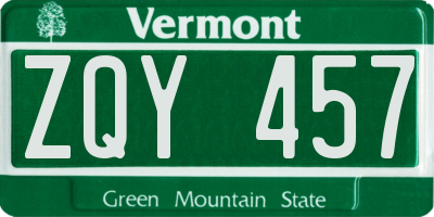 VT license plate ZQY457