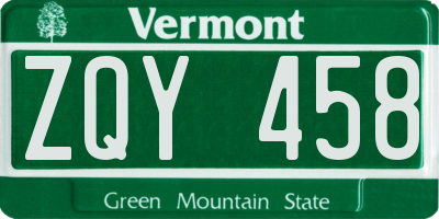 VT license plate ZQY458