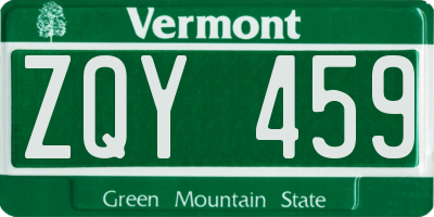 VT license plate ZQY459