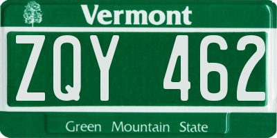VT license plate ZQY462