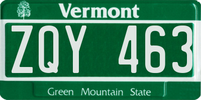 VT license plate ZQY463