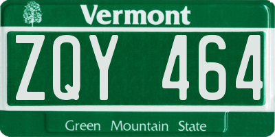 VT license plate ZQY464