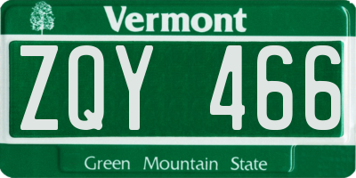 VT license plate ZQY466