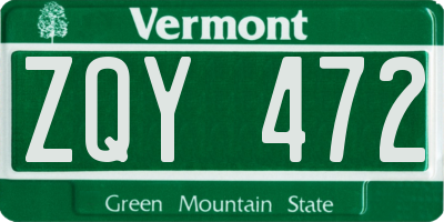VT license plate ZQY472