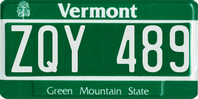 VT license plate ZQY489