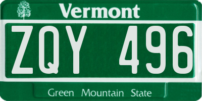VT license plate ZQY496