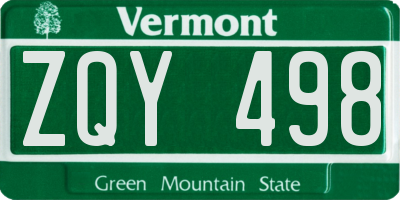 VT license plate ZQY498