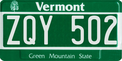VT license plate ZQY502