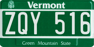 VT license plate ZQY516