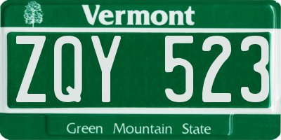 VT license plate ZQY523