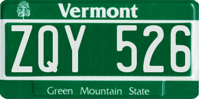 VT license plate ZQY526