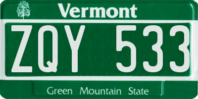 VT license plate ZQY533