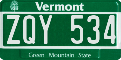 VT license plate ZQY534
