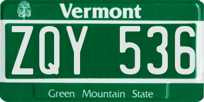 VT license plate ZQY536