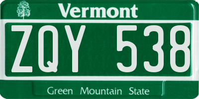VT license plate ZQY538