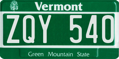 VT license plate ZQY540