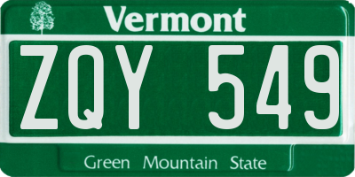 VT license plate ZQY549