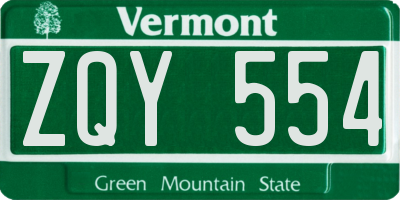 VT license plate ZQY554