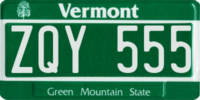 VT license plate ZQY555