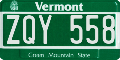 VT license plate ZQY558