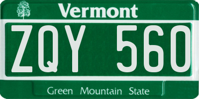 VT license plate ZQY560