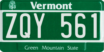 VT license plate ZQY561