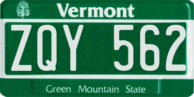 VT license plate ZQY562