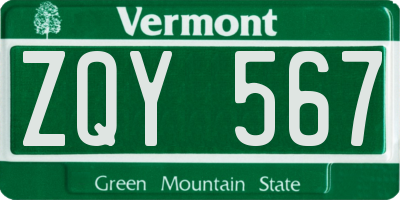 VT license plate ZQY567