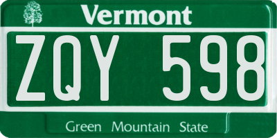 VT license plate ZQY598