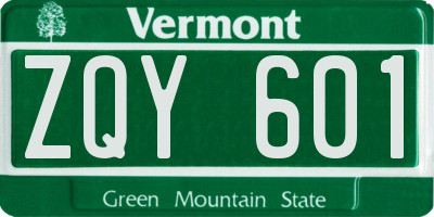 VT license plate ZQY601
