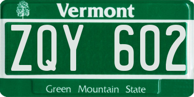 VT license plate ZQY602