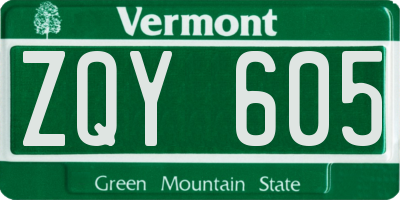 VT license plate ZQY605