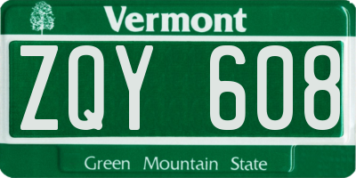VT license plate ZQY608