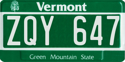 VT license plate ZQY647