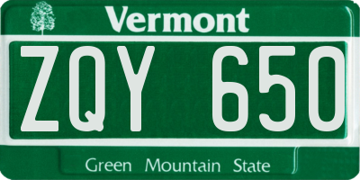 VT license plate ZQY650