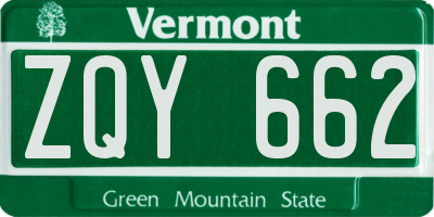 VT license plate ZQY662
