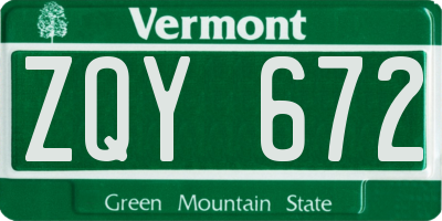 VT license plate ZQY672