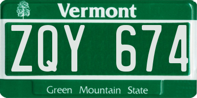 VT license plate ZQY674