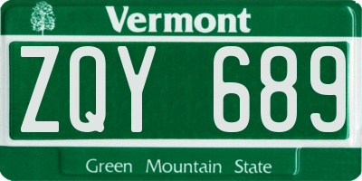 VT license plate ZQY689