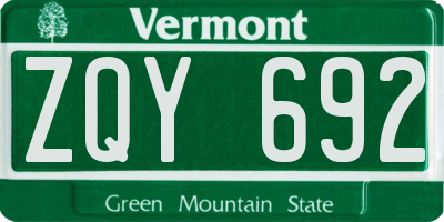VT license plate ZQY692