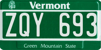 VT license plate ZQY693