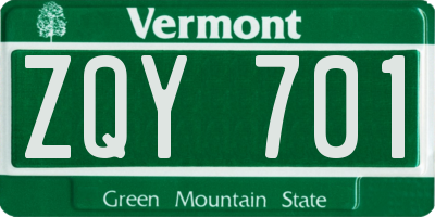 VT license plate ZQY701