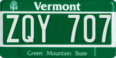 VT license plate ZQY707