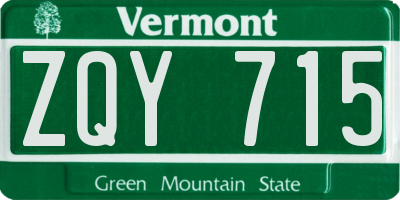 VT license plate ZQY715