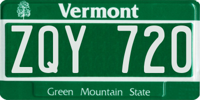 VT license plate ZQY720
