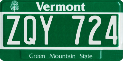 VT license plate ZQY724