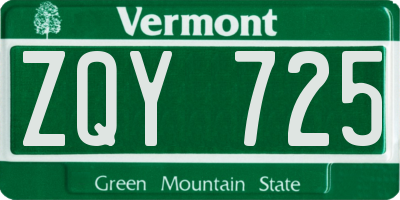 VT license plate ZQY725