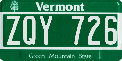 VT license plate ZQY726