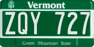 VT license plate ZQY727